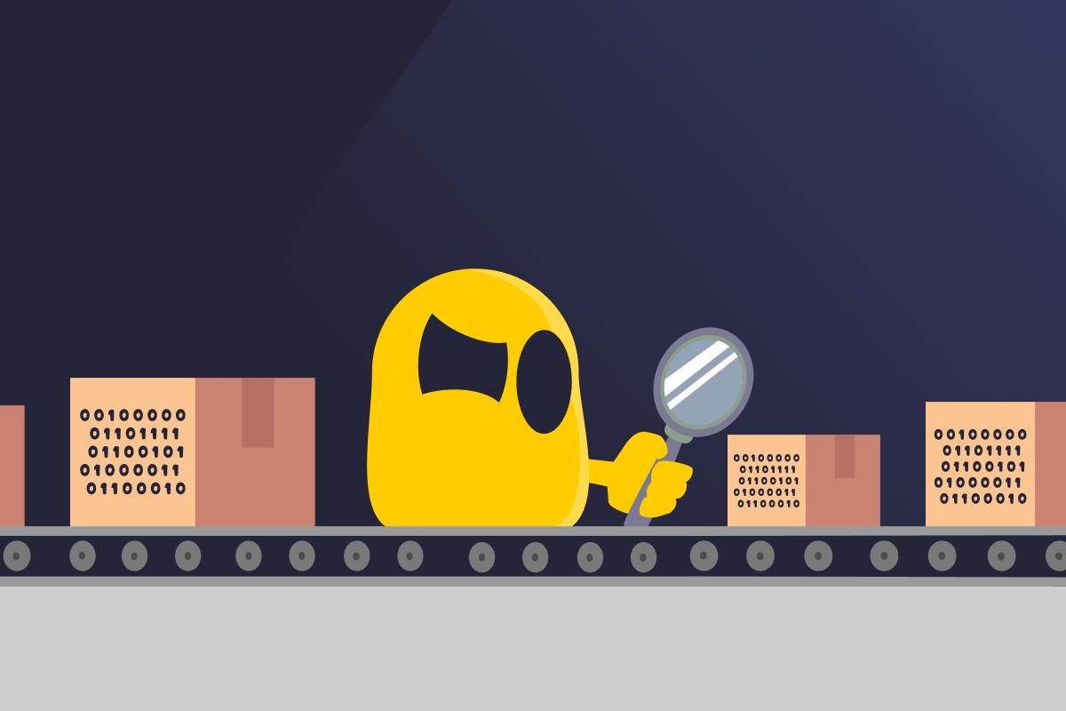 A Ghostie examining a packet on a conveyor belt to determine where it should be sent.